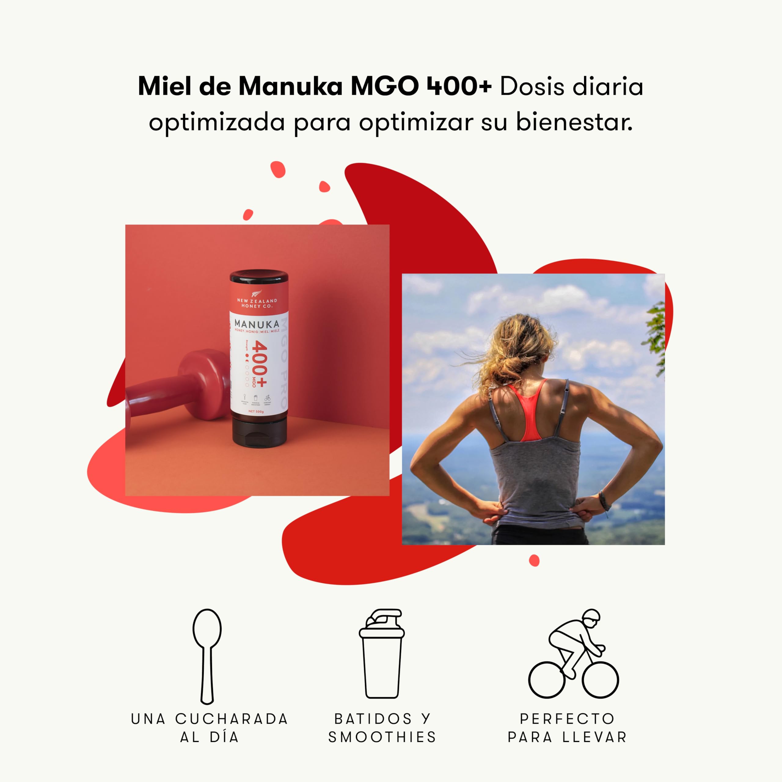 New Zealand Honey Co. Miel de Manuka MGO 400+ | Nueva Zelanda Miel 100% Pura y Saludable | 500g