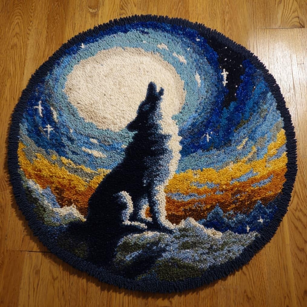Round Latch Hook Rug Kits Wolf For Adults And Starter 50*50Cm