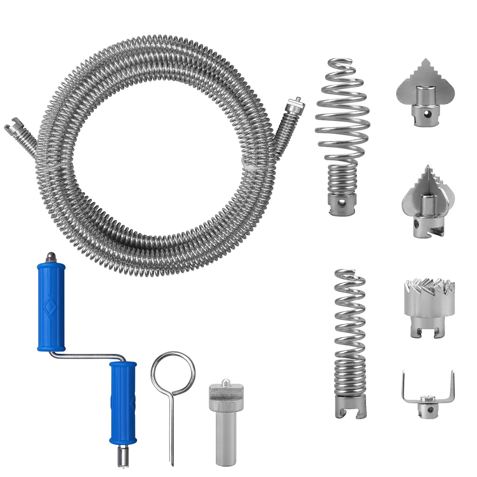 Furet Deboucheur Canalisation 5 Metre Diamètre 12 mm, Professionnel Furet Plomberie Avec 8 Pièces Dragage Nettoyeur Adaptateurs éLectriques