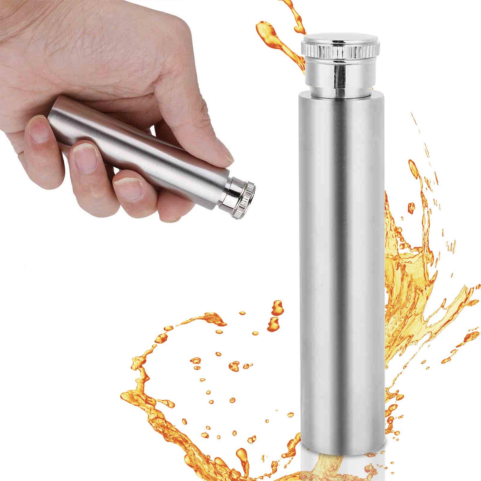 Stainless Steel Tube Hip Flask, 1Oz Hidden Flask for Liquor Mini Small Pocket Flask Multifunctton Cigar Shaped Pocket Drinking Tubular Bottle for Camping Picnics Bars Use, 10 x 2.2 x 2.2cm