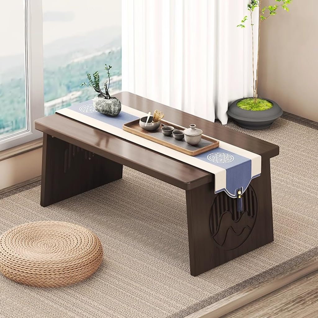Table basse japonaise marron 80x40x30 cm pour méditation et salon