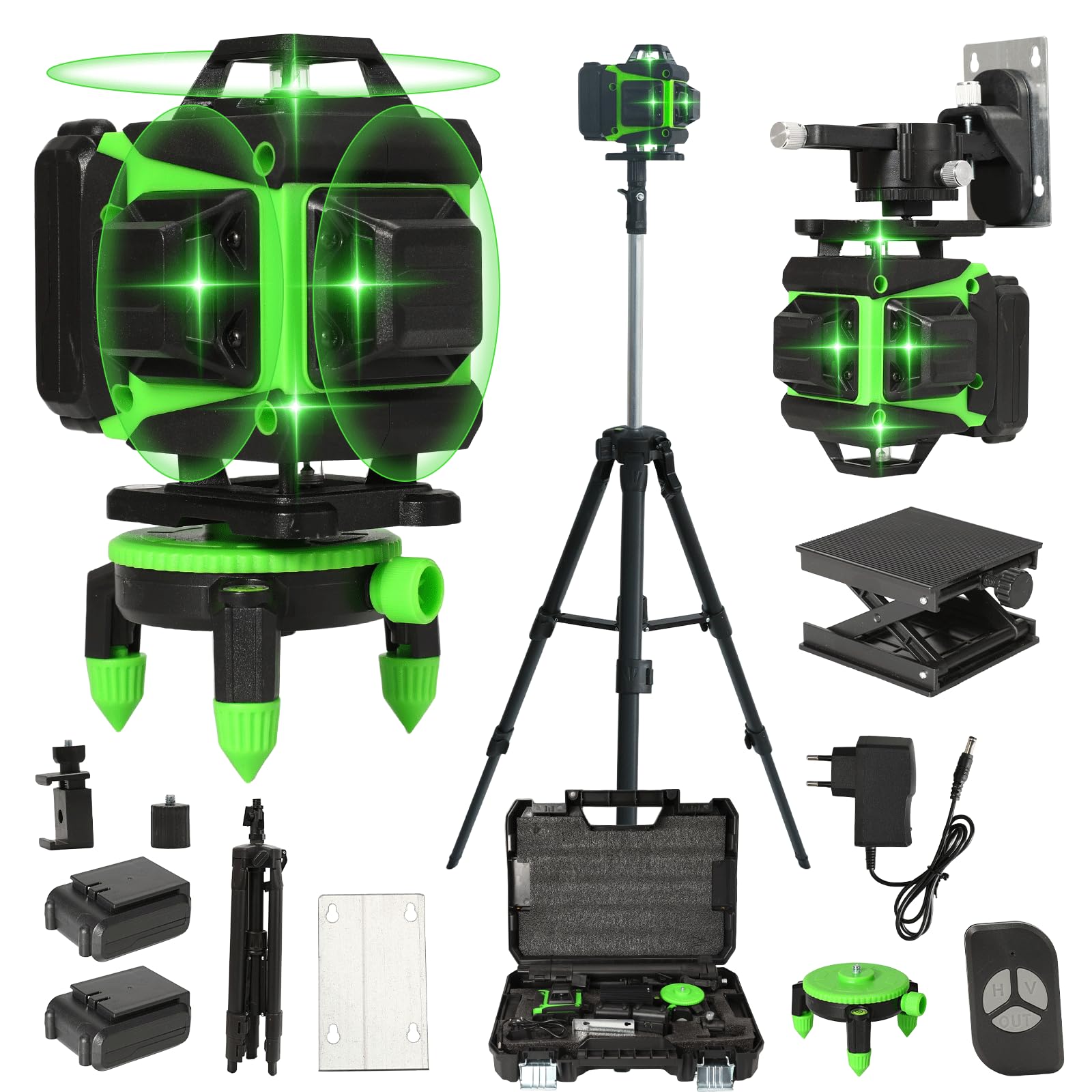 Niveau Laser Chantier Autonivelant 360° x 4 Avec trépied (Noir)