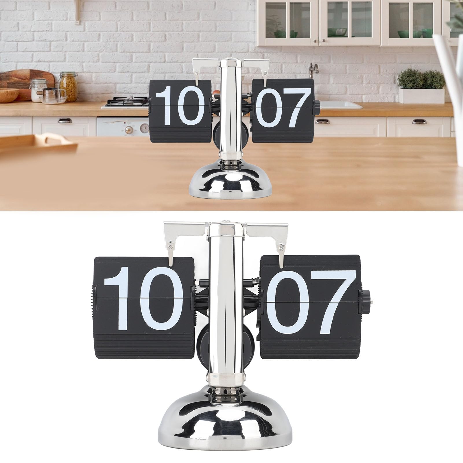 Tissting Reloj de Mesa con Volteo Mecánico, Reloj de Sobremesa Retro con Números Grandes a Pilas de Acero Inoxidable 304, para Sala de Estar y Oficina (Página Negra)