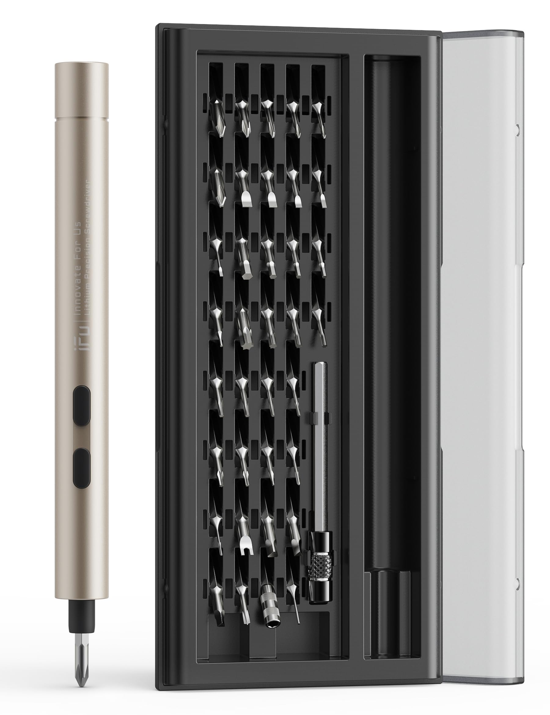 iFu Mini Electric Screwdriver, 42 in 1 Precision Screwdriver Set – Small Cordless Power Screwdriver with LED Light & 37 Magnetic Bits, Repair Tool for