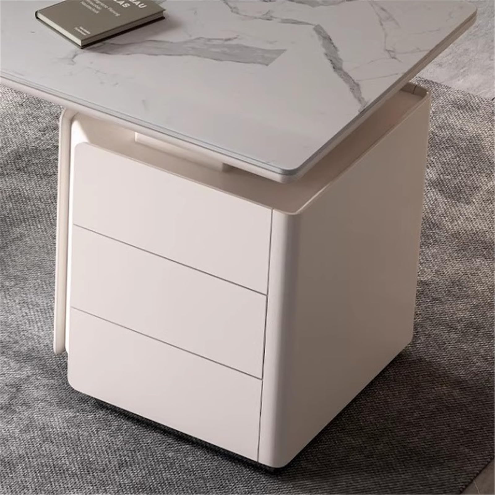 Acrittura Scrivania direzionale da ufficio con piano in lastra di roccia mobiletto portaoggetti(M)