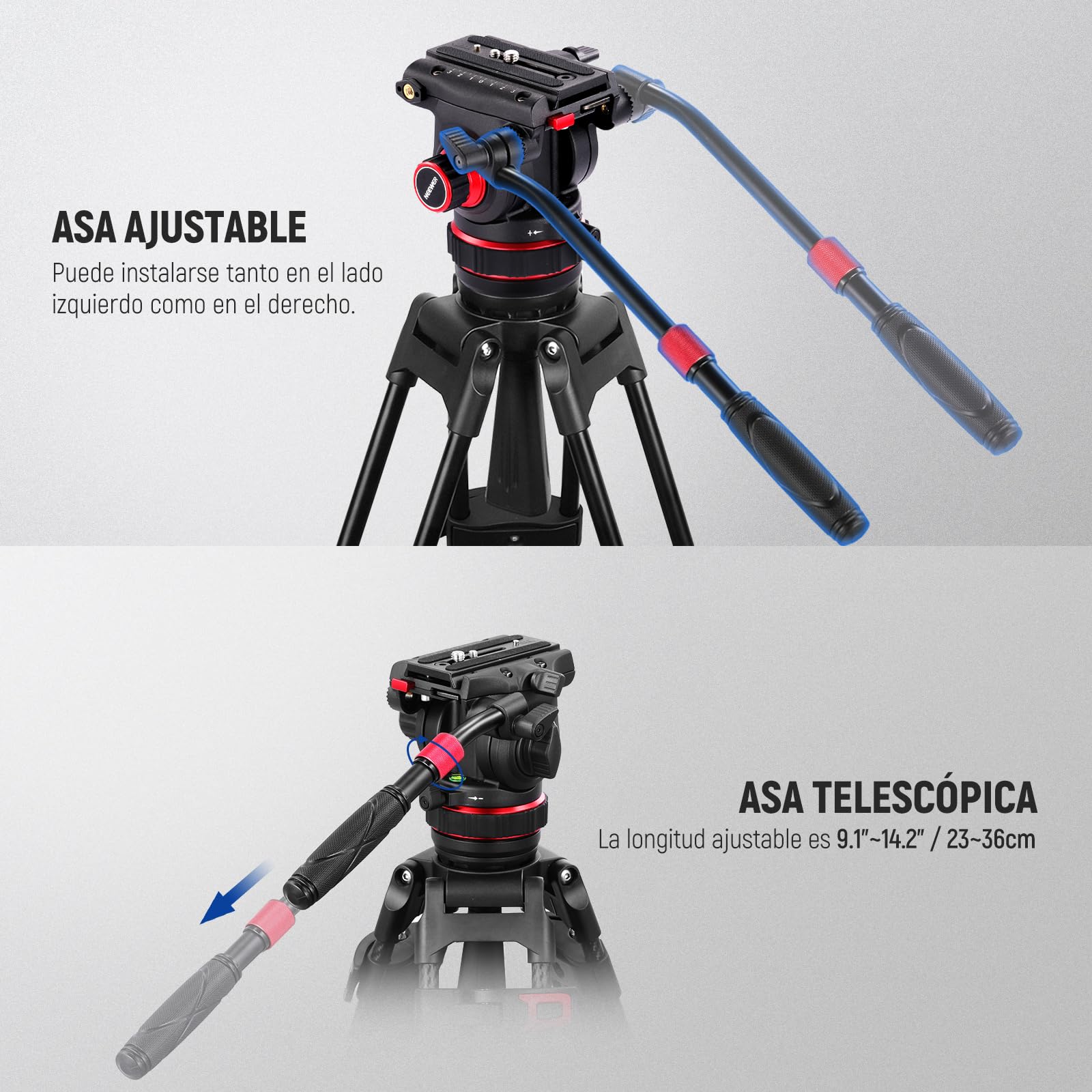 NEEWER Cabezal Fluido para Trípode de Video Resistente con Amortiguación, Placa de Liberación Rápida, Compatible con dji RS Gimbals, Mango Ajustable, Base de ⌀75mm, Carga Máxima 10kg, GM006