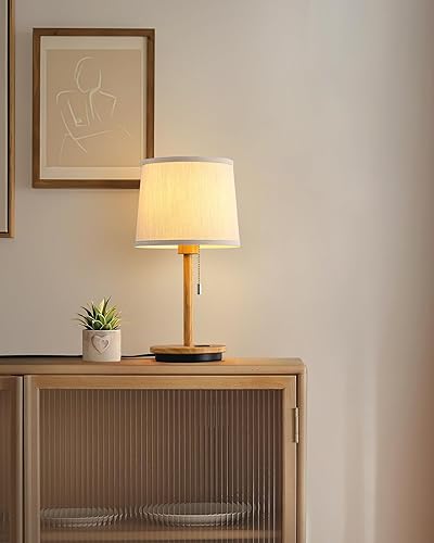 Miniatura 8 de VISDANFO Lámpara de mesa moderna para dormitorio, lámpara de escritorio con puerto USB, pantalla de tela, 3 niveles de brillo, lámparas de mesita de