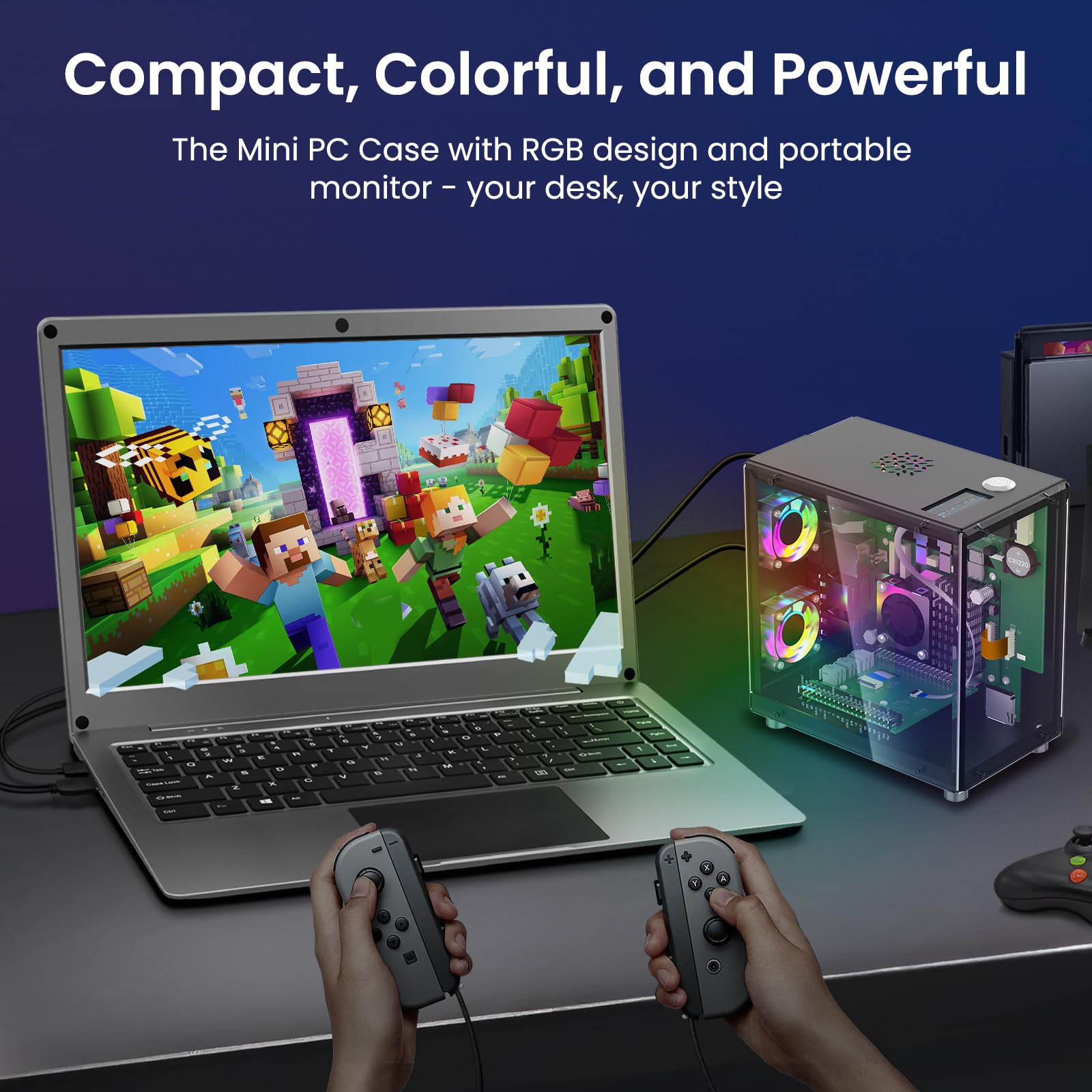 ELECROW Obudowa Mini PC dla Raspberry Pi 5: Obudowa aluminiowa z 3 wentylatorami chłodzącymi, 1,3" wyświetlacz OLED, obsługa PCIe M.2 NVMe SSD 2230/2242/2260/2280, RTC, pełny dostęp do portów