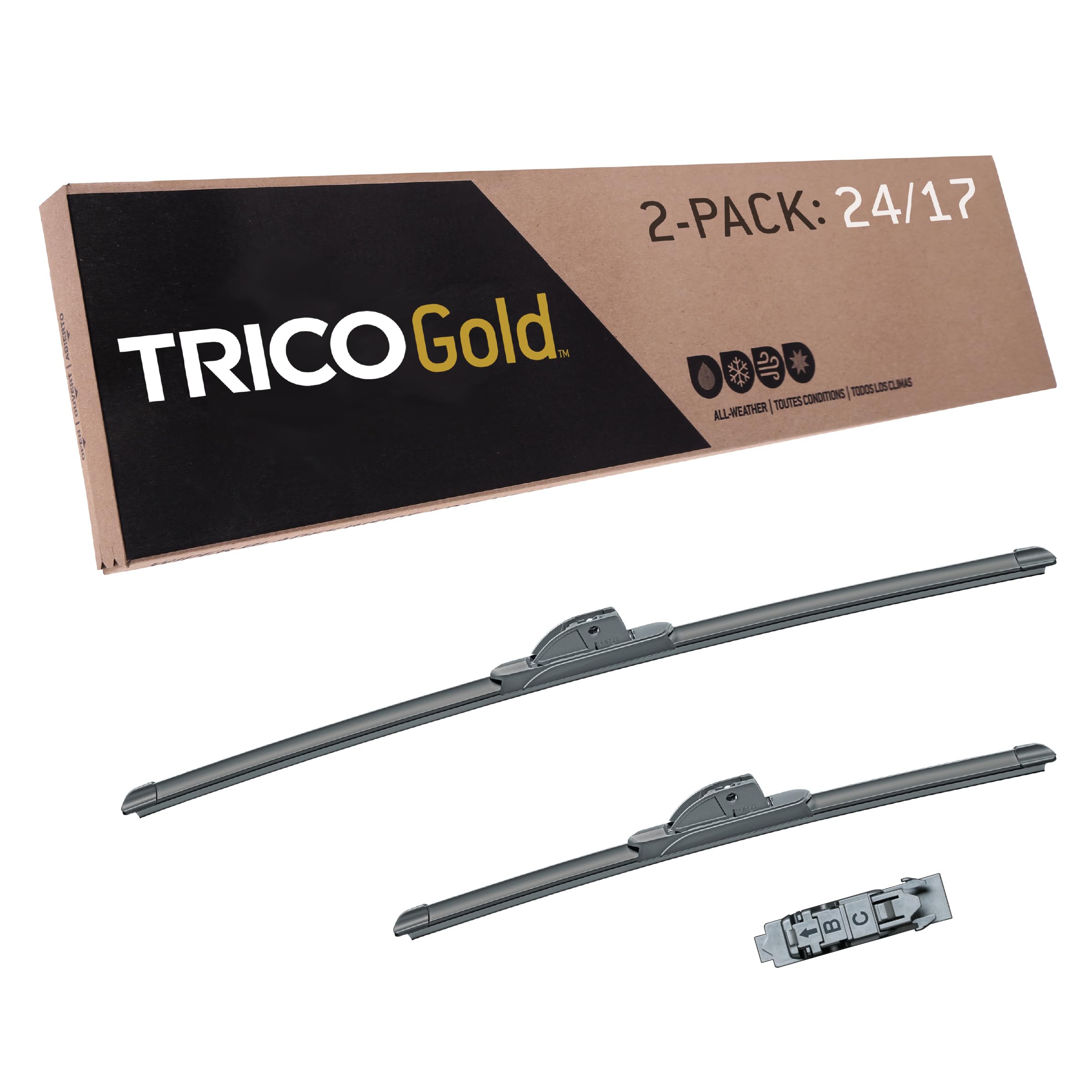 TRICO Gold™ (18-2417) 24 &amp; 17 Inch Pack of 2 Automotive Replacement Windshield Wiper Blades for My Car Premium All Weather Beam Blade for Select Vehicle Models