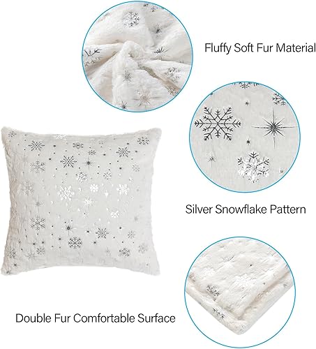 Miniatura 3 de Paquete de 4 fundas de almohada con purpurina y copos de nieve para Navidad, esponjosas, con lentejuelas y copos de nieve para cama, sofá,