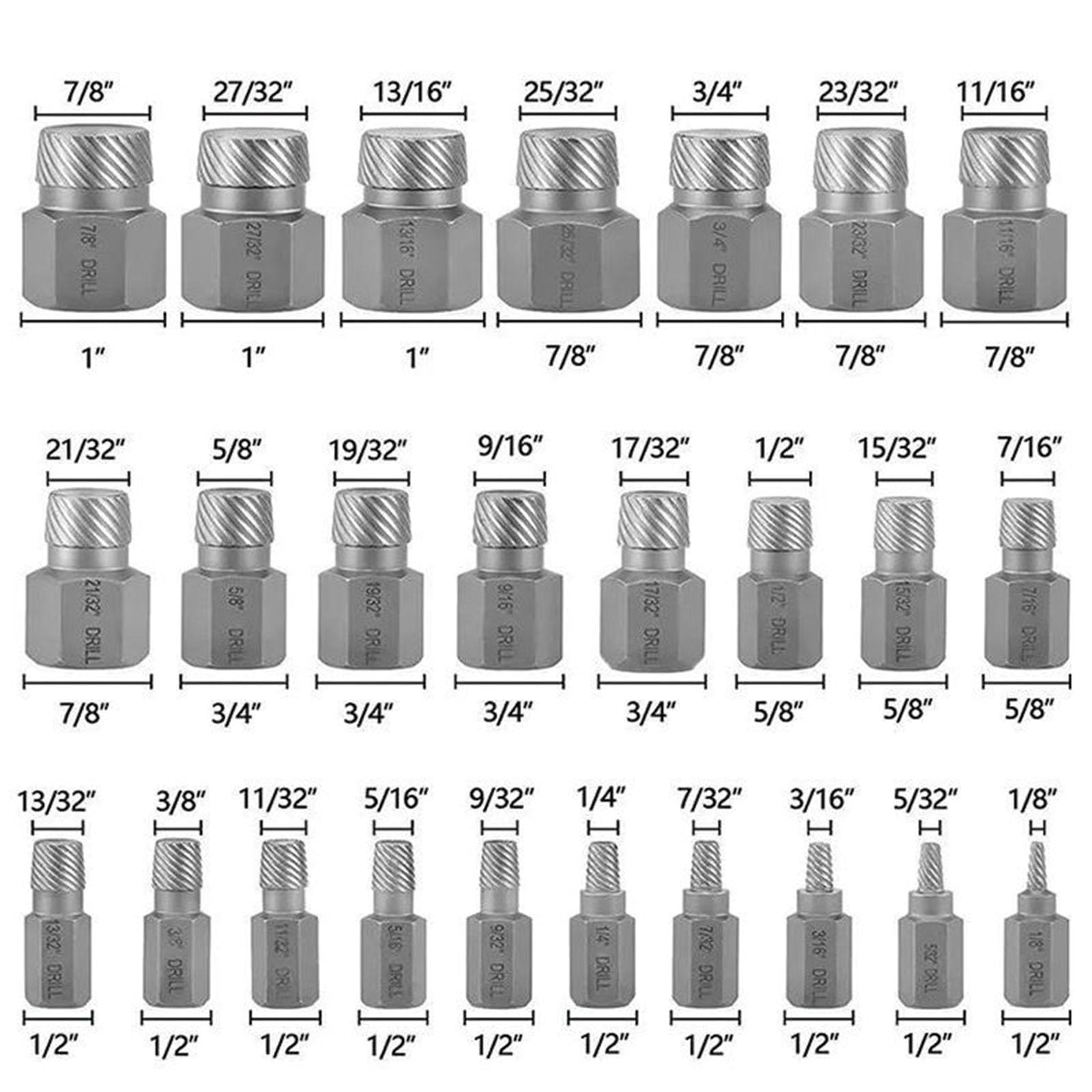 Juego de extractores de tornillos de alta resistencia de 25 piezas Juego de extractores de tornillos y pernos para quitar tornillos rotos, pernos, espárragos y accesorios Juego de extractores de per