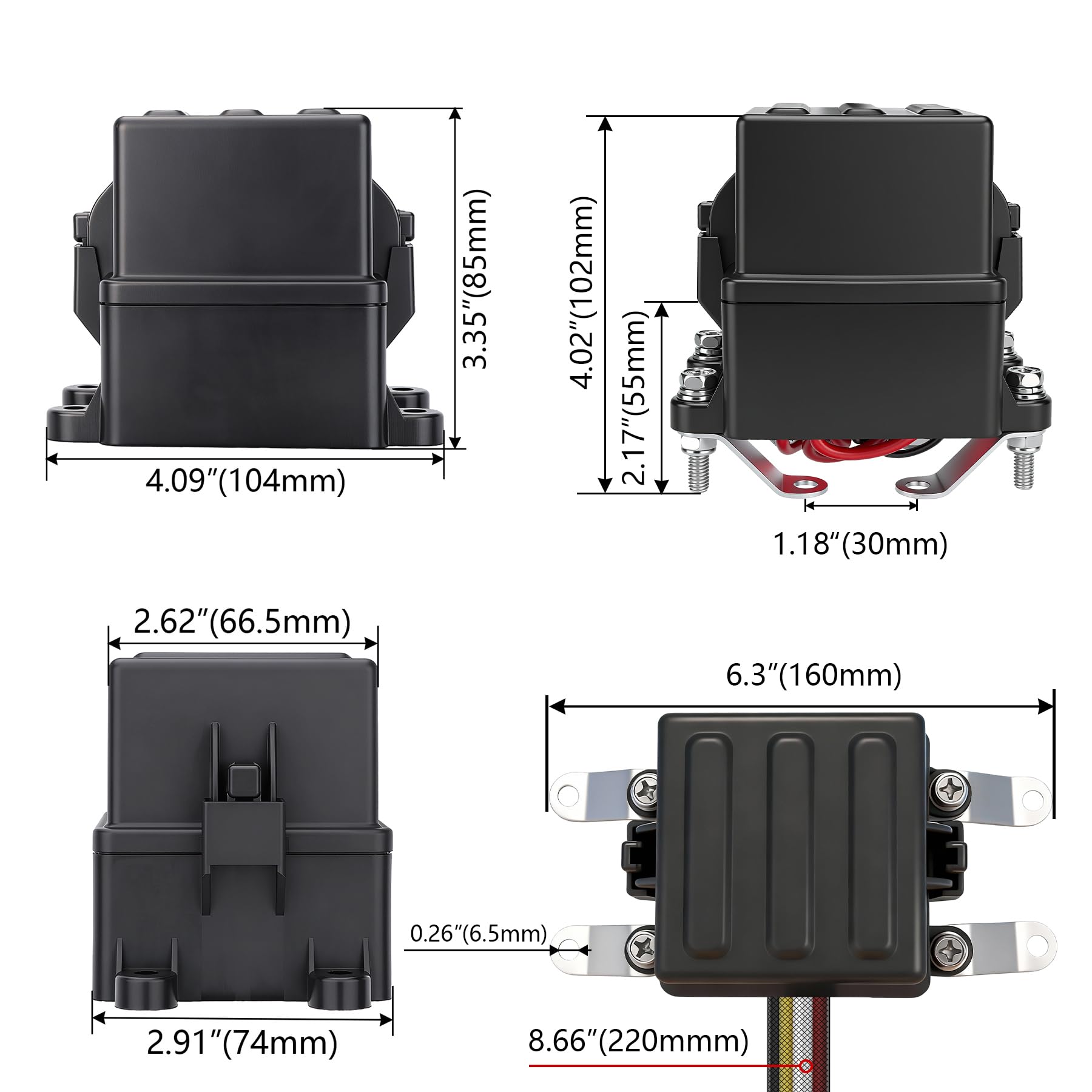 12V 6-fach vorverdrahteter wasserdichter Sicherungsrelaiskasten, 2 Relais und 6 ATC/ATO-Flachsicherungen, 4-poliger 40A-Relaisblock und -Kit, für PKW, LKW, Boot und Jeep