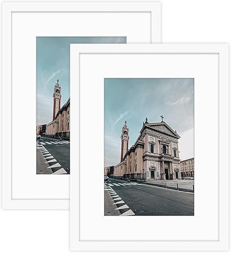 Miniatura 10 de Golden State Art, Marco de fotos de madera maciza de 12 x 16 pulgadas, tapete blanco para fotos de 8 x 12 pulgadas, dientes de sierra para