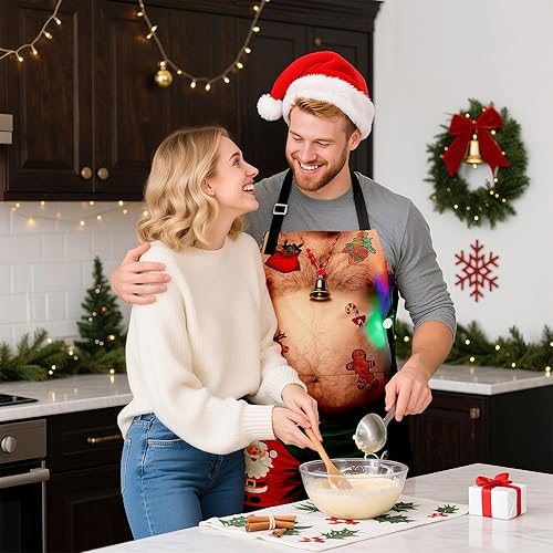 Miniatura 5 de Nidoul Delantal de Navidad para mujeres y hombres con bolsillos, bonitos y divertidos delantales de cocina para cocinar hornear para adultos