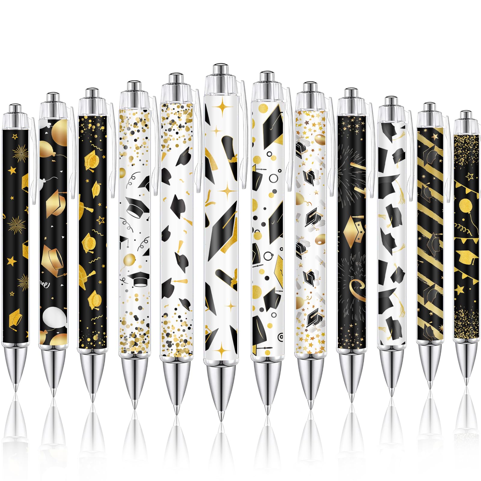 ChYoung Pretty Fancy Personalised Pens for Women Girls 24 Pcs Graduation Floral Art Ballpoint Pens Sparkly Funky Flower Pens 1.0 mm Black Ink Smooth Writing Pens Sets for Ladies Adults