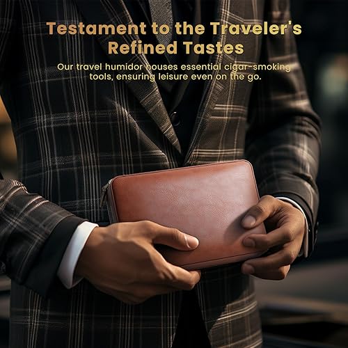 Miniatura 2 de Humidor de cigarros portátil, funda de humidor de cigarros de viaje, capacidad para 4 puros, estuche de viaje hecho a mano con cortador de puros,