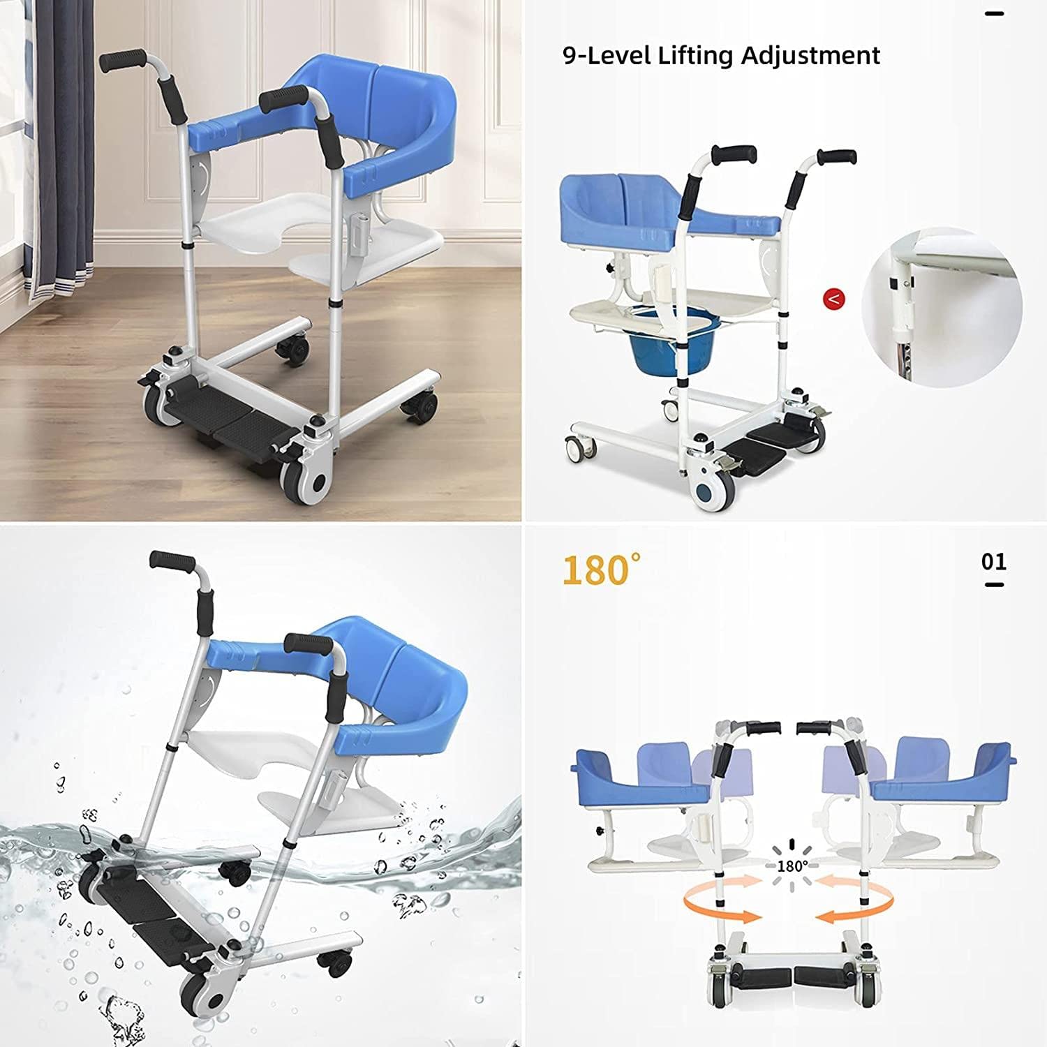 Elevador para Silla De Ruedas,Gruas para Personas Mayores,Baño Sillas De Ruedas,Silla De Baño con Inodoro para Ancianos Discapacitados Silla de WC con Reposabrazos Altura Ajustable