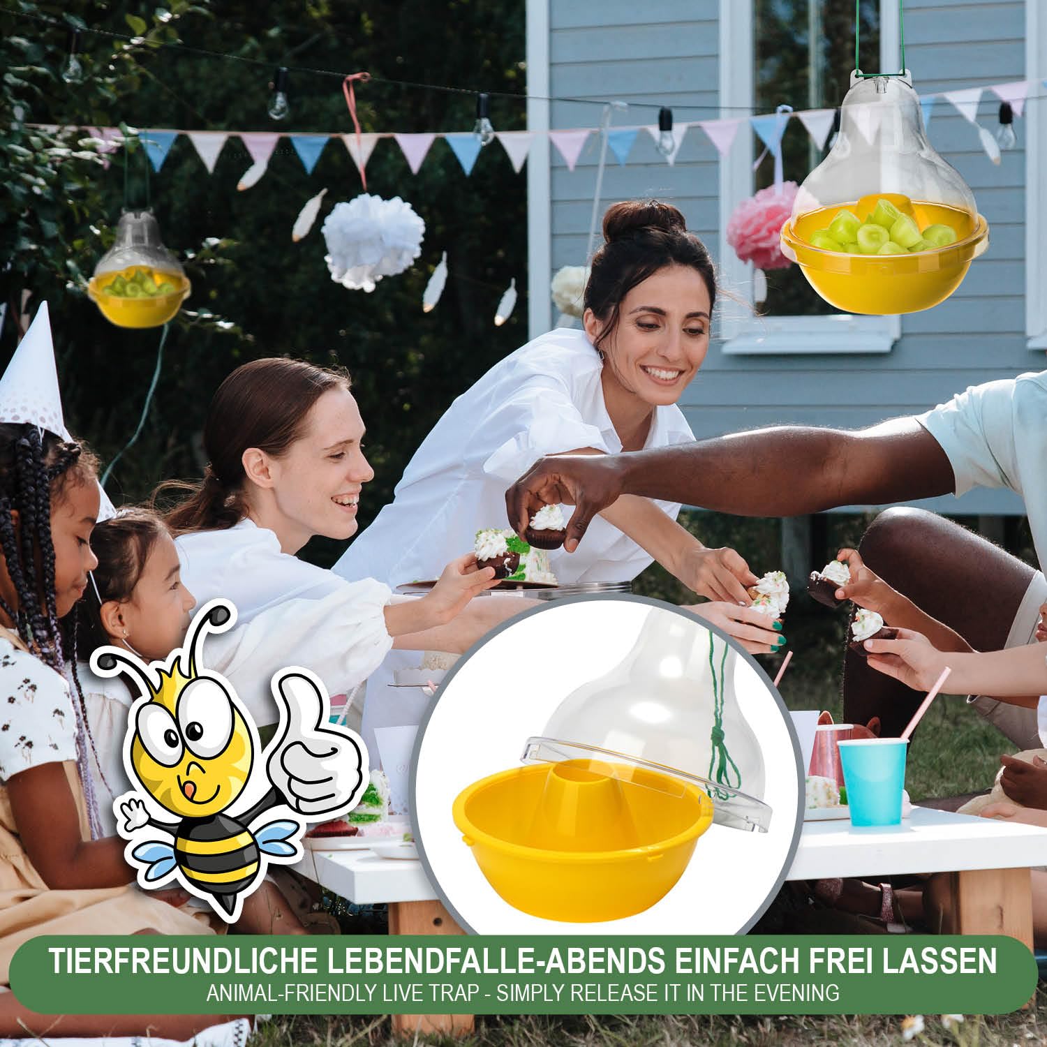 COM-FOUR® Trampa para Insectos XXL de plástico - Trampa viva Protectora de la Naturaleza para Colgar - Atrapa Insectos con Tapa extraíble - Control Humanitario de Insectos - Repelente de Insectos