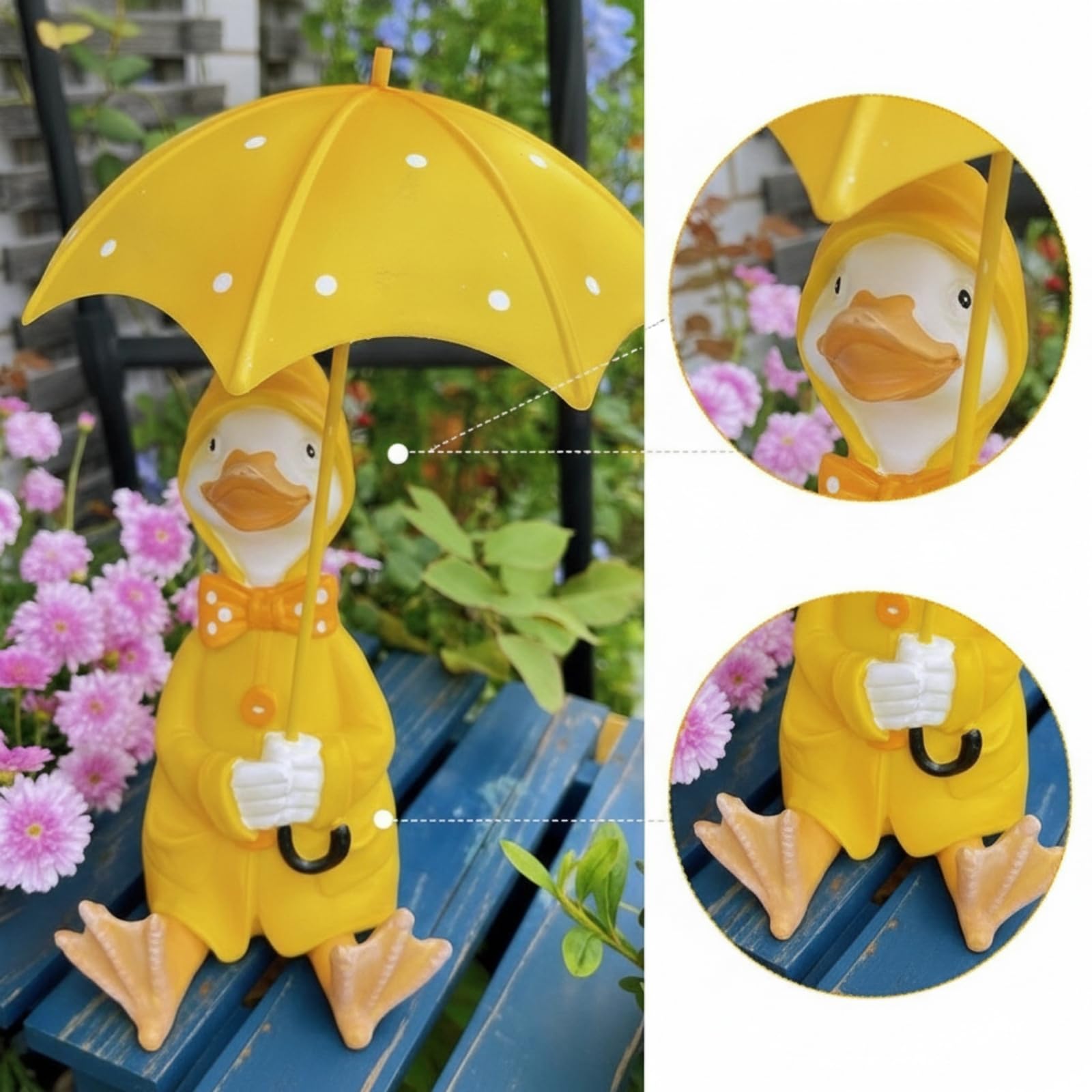 Colcolo Paar Entenfigur Ente Garten Statue Figur mit Regenschirm aus Kunstharz Sicherer Stand Dekorative Akzente für Blumenbeete Veranden Eingangsbereiche Geschenk, Entenpaar Mit Regenschirm