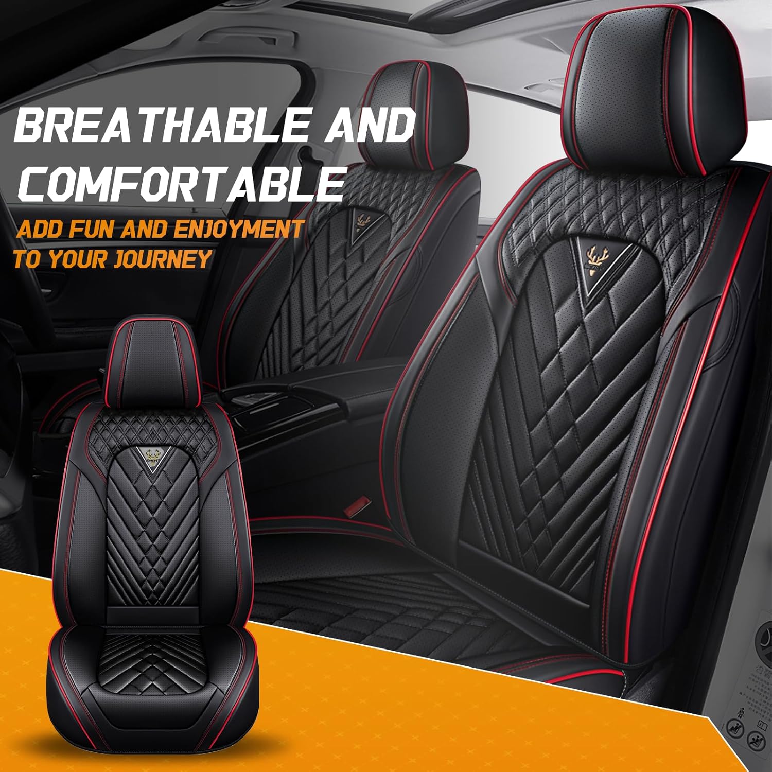 Car Seat Covers Fit for Mazda CX-50 2023-2025, Full Coverage Customized Seat Covers, Premium Leather Waterproof Easy to Install(Black&Red/Standard 2 Seats)