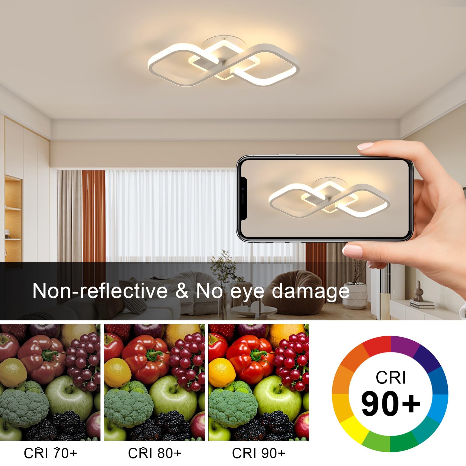 Comely Plafoniera Dimmerabile 40W 4500LM Telecomando 3000K-6500K | 40W 4500LM Lampadario LED Soffitto Bianco per Camera da Letto, Soggiorno, Cucina, Studio