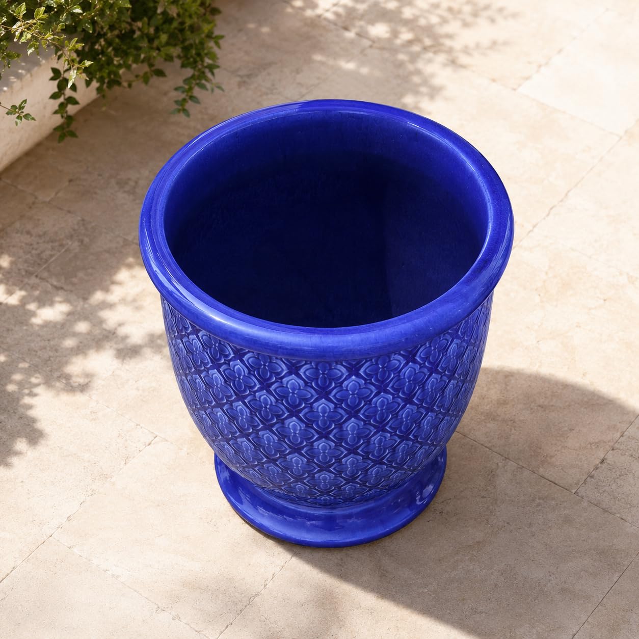 Indigo Provence glazurowana donica na rośliny, 54 cm, w kolorze kobaltowego błękitu – ręcznie wykonana ceramiczna donica na kwiaty z wysoko wypalaną glazurą i odpływem wody zapobiegającej