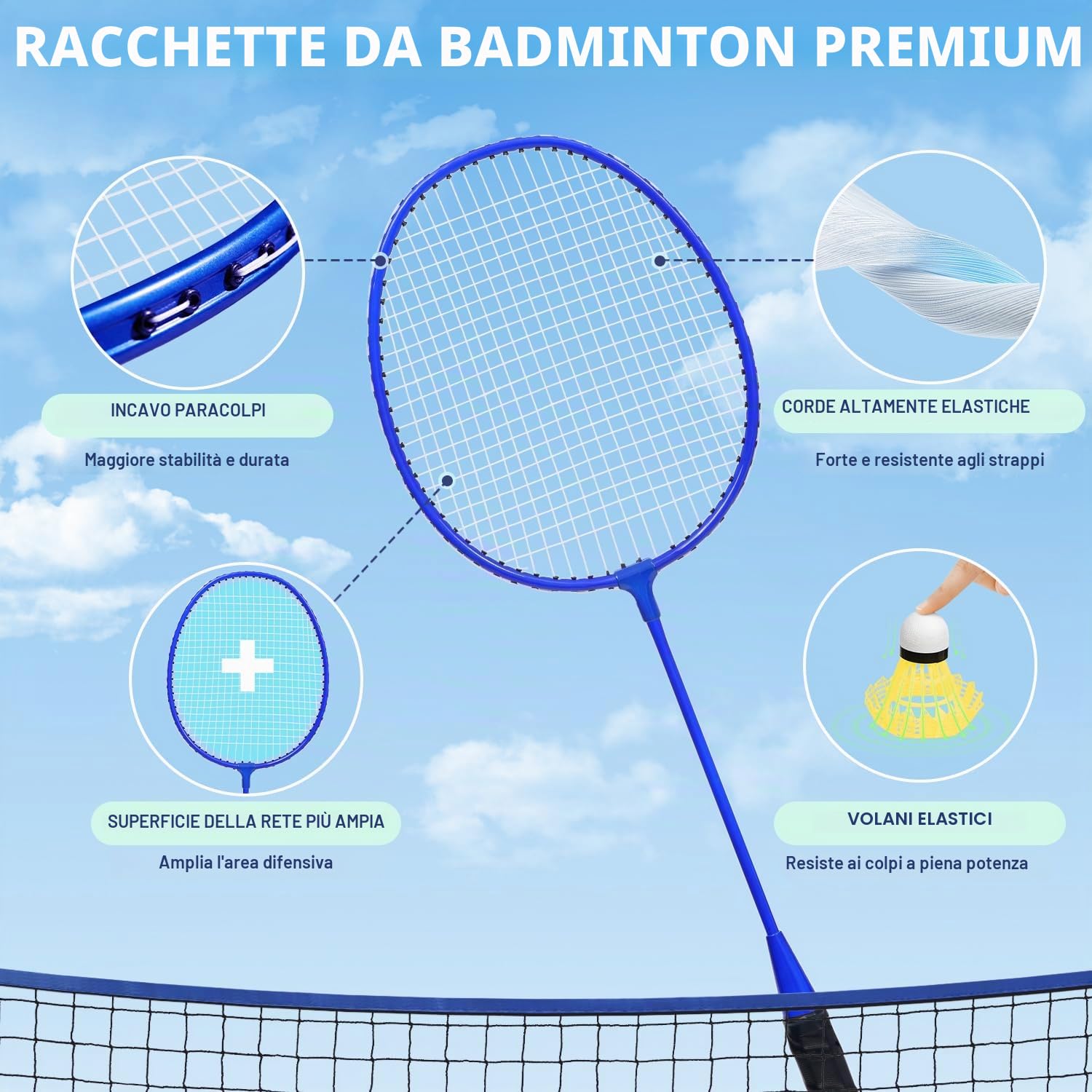 BAGAIL rete sportiva con set per pickleball e badminton, 3m / 4,2m / 5,2m | sistema a rete regolabile in altezza, borsa da trasporto portatile, senza attrezzi, per pallavolo, pickleball e tennis