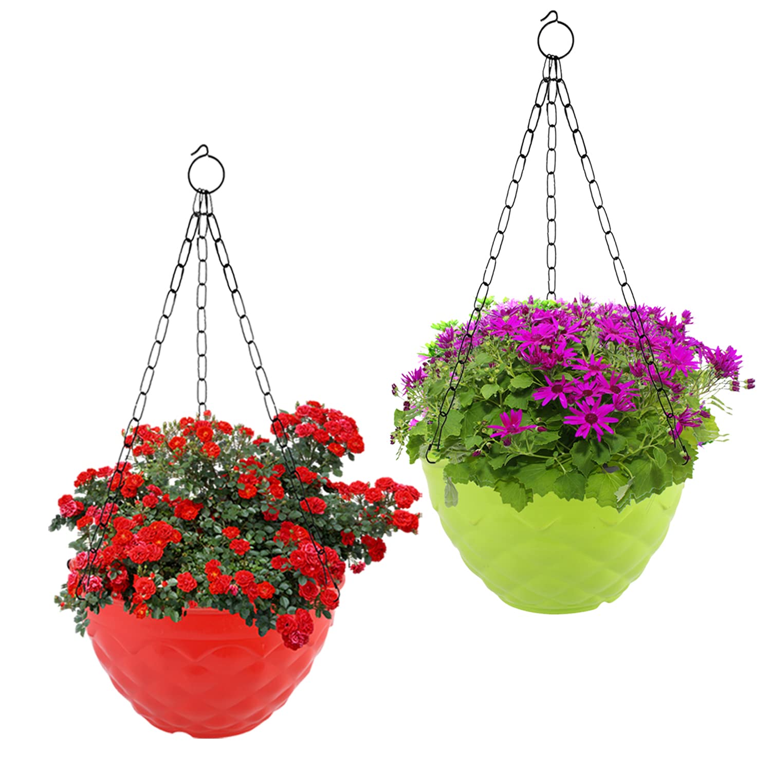 Kuber Industries Diamond Flower Pot|Durable Plastic Hanging Basket Flower Planter with Chain for Home|Garden|Balcony|Pack of 2 (Red & Green) (B0BP76V1YN) Amazon Price History, Amazon Price Tracker