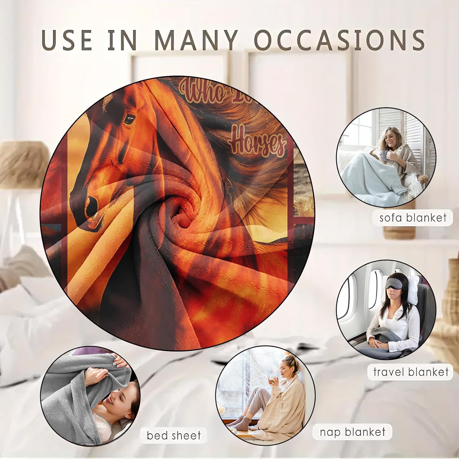 Horse Lover Gift, Horse Throw Blanket, Western Cowgirl Room Decor for Girls & Women, 50'' x 60'', Cozy Equestrian Accent for Bed & Couch, Farmhouse Birthday Christmas Mother's Day - Image 7