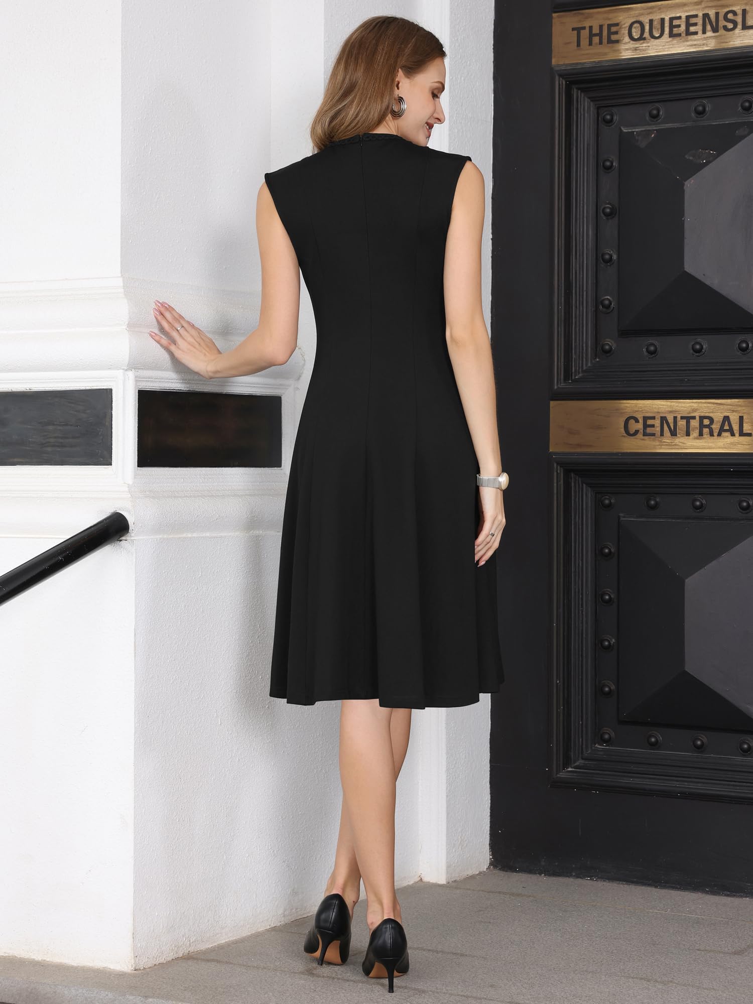 Hobemty Vestido sin Mangas para Mujer Corte A Cuello Redondo Estilo Empresarial Acampanado