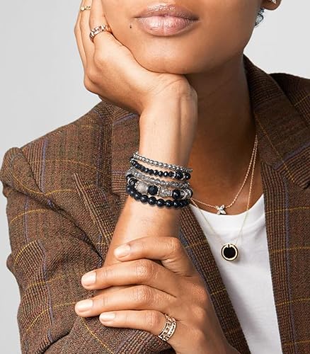 Miniatura 4 de Noessla Pulsera elástica de perlas con cuentas de plata, apilables, pulseras de cuentas de cristal, joyería de moda, regalo para el día de la madre