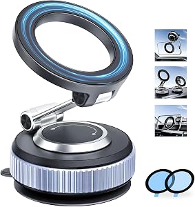 MOGU 2026 MagSafe Car Mount, 118LBS Strong Vacuum Suction Phone Holder for Car Dashboard & Windshield, 360° Rotatable Magnetic Car Phone Holder for iPhone & Android