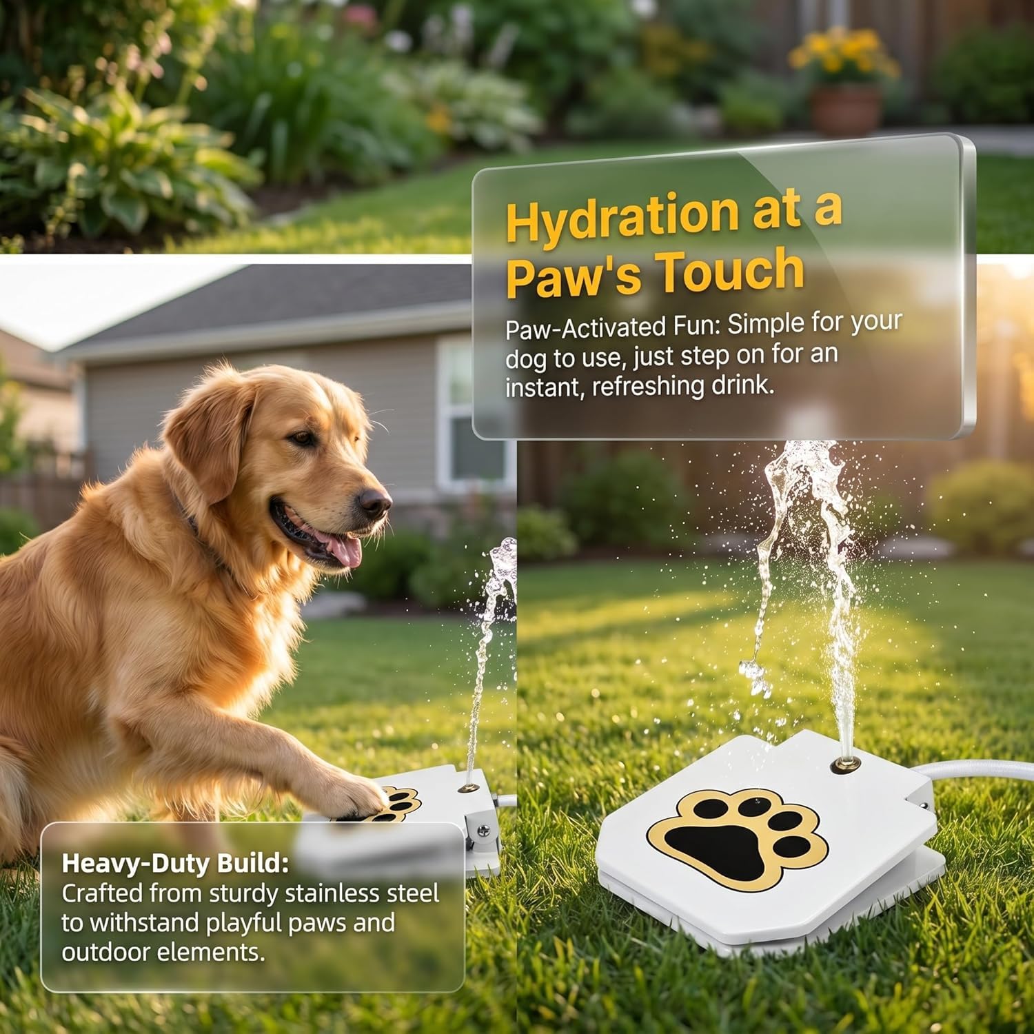 Fuente De Agua Exterior para Perros con Pedal, Aspersor Activado por Pata para Razas Grandes, Bebedero Resistente con Válvula De Latón Y Manguera Antimordidas (White)