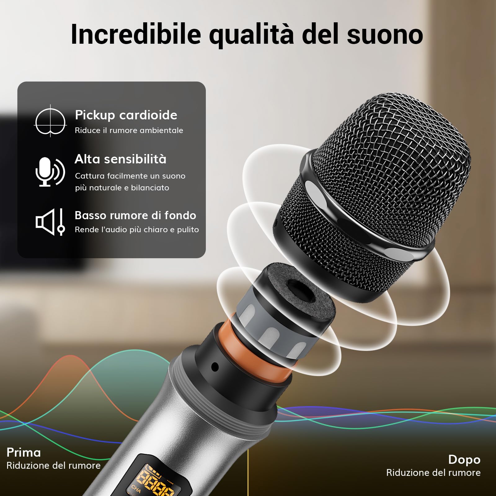 TONOR Sistema microfonico wireless UHF, Microfono palmare/Microfono archetto/Lavalier Microphone, Trasmettitore Bodypack, Ricevitore Metallo 4x5 frequenze, 90M per Chiesa Karaoke Canto, 4 canali