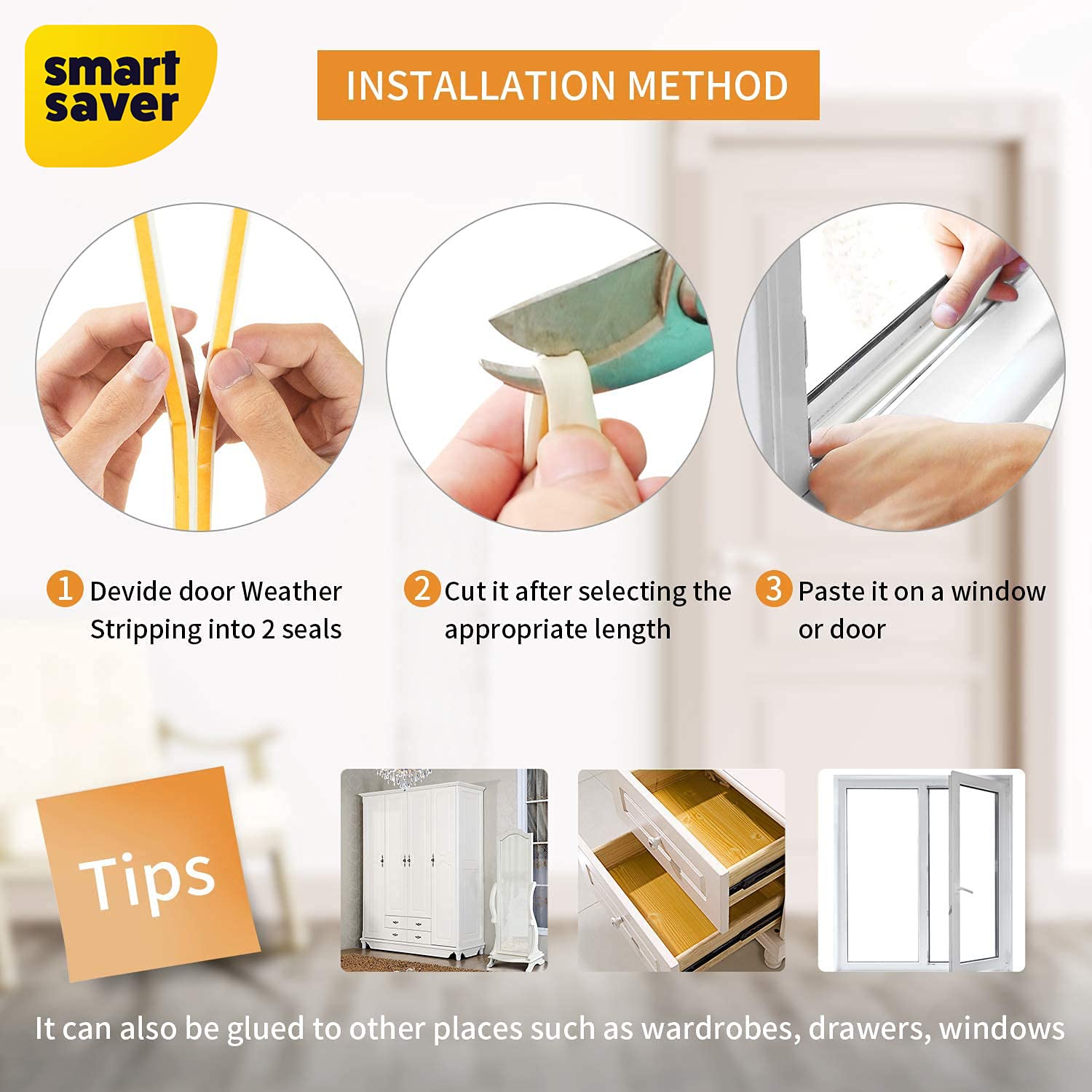 Smart Saver D Shaped (White) Self-Adhesive Epdm Doors and Windows Foam Seal Strip Rubber Weatherstrip 5 Meter (2 X 2.5 M = 5 Meter)-Pack of 5 2