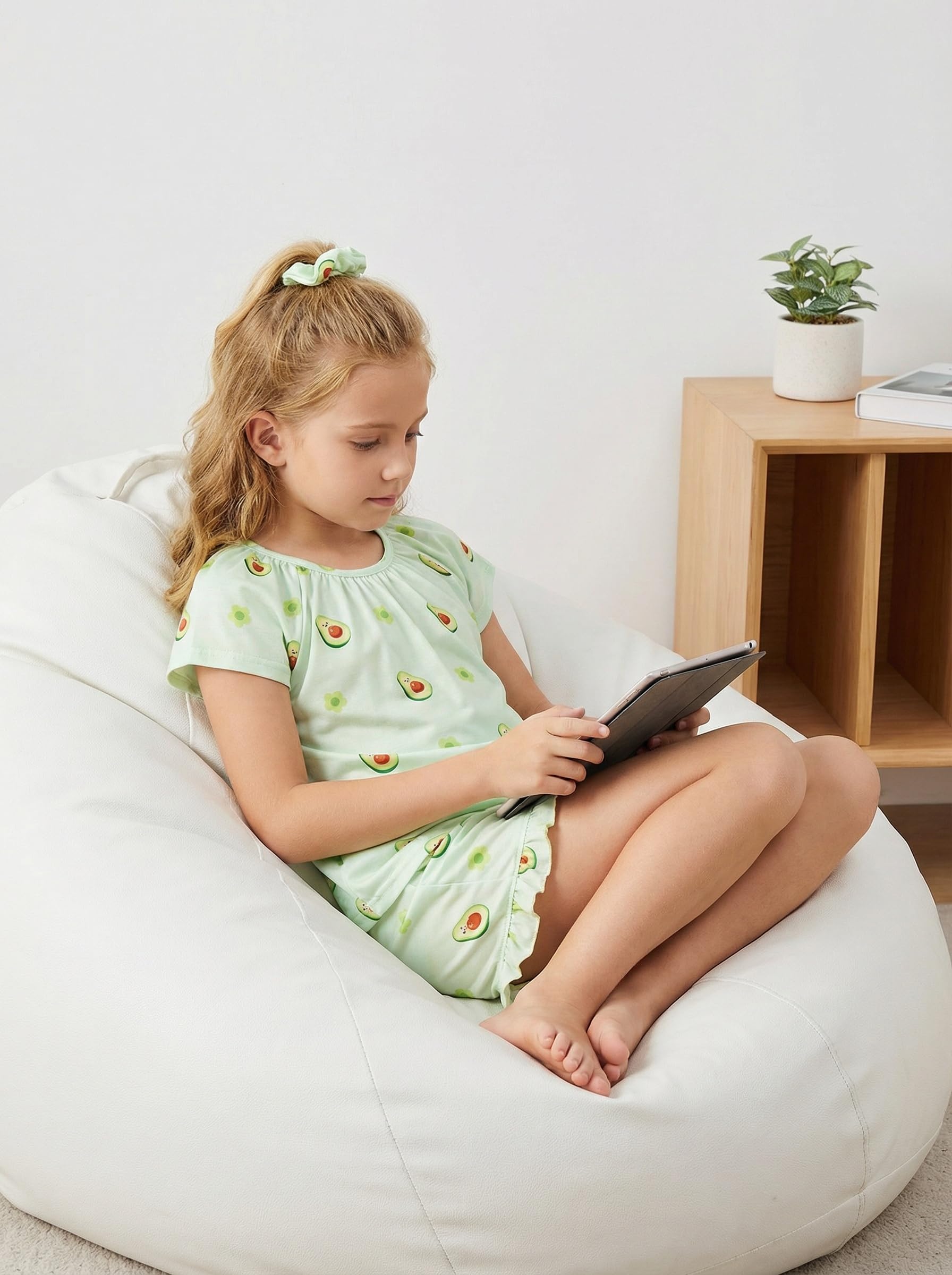 JiAmy Pigiama estivo da bambina, 3 pezzi, top a maniche corte e pantaloncini con volant con elastico carino stampato per bambini, set da notte per bambini dai 4 ai 14 anni