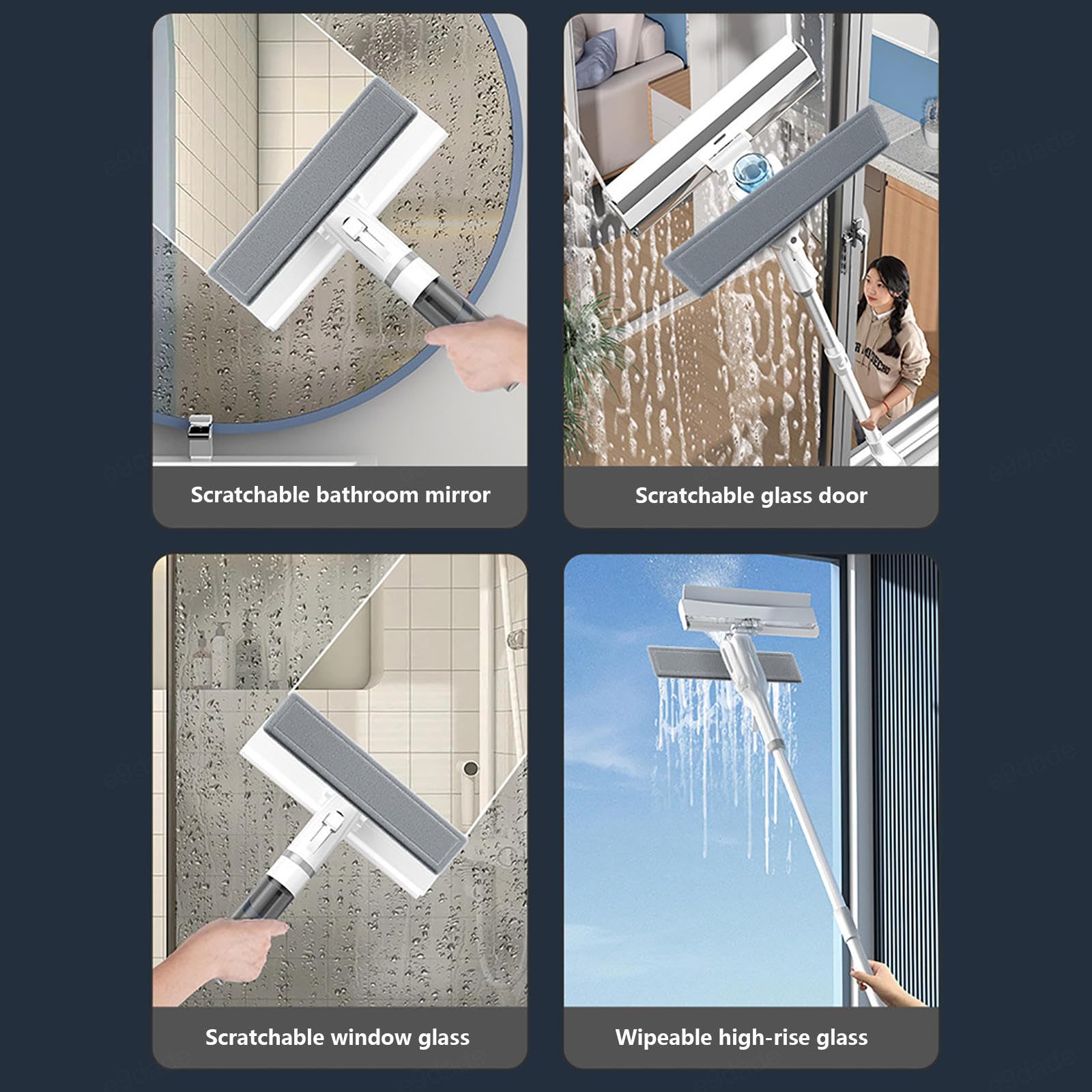 4 en 1 Spray Limpiacristales con Colector De Aguas Residuales Y 3 Paños Microfibra, Rasqueta Limpiacristales con Varilla De Extensión para Ventana De Coche De Ducha