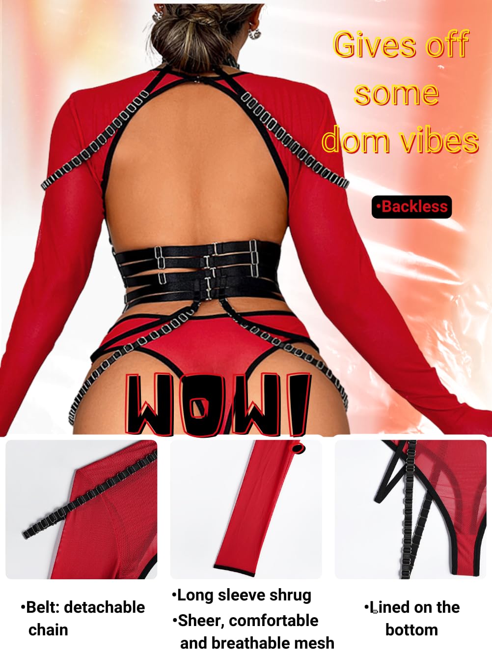 Kaei&Shi Rave Outfit, Adjustable Strappy, Contrast Color, Choker, Chain Belt: Red-black 8-10