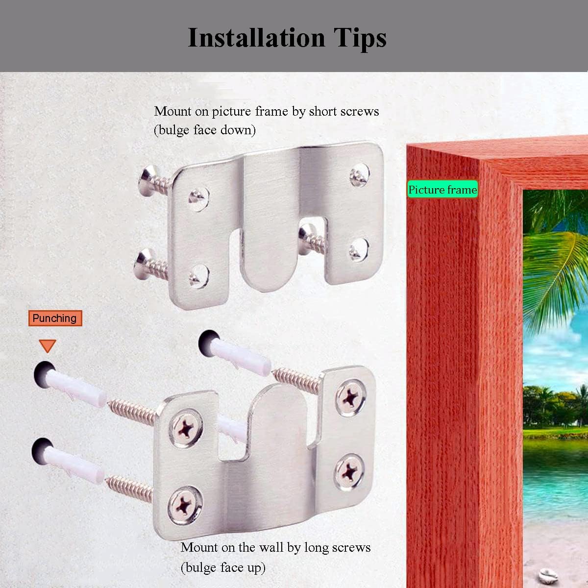Flush Mount Bracket,Interlocking Photo Frame Hook, Heavy Duty Picture Hanger Z Clip Bracket for Large Picture Display Art Gallery Wall Mount Hardware (Large 6 Pairs Black)
