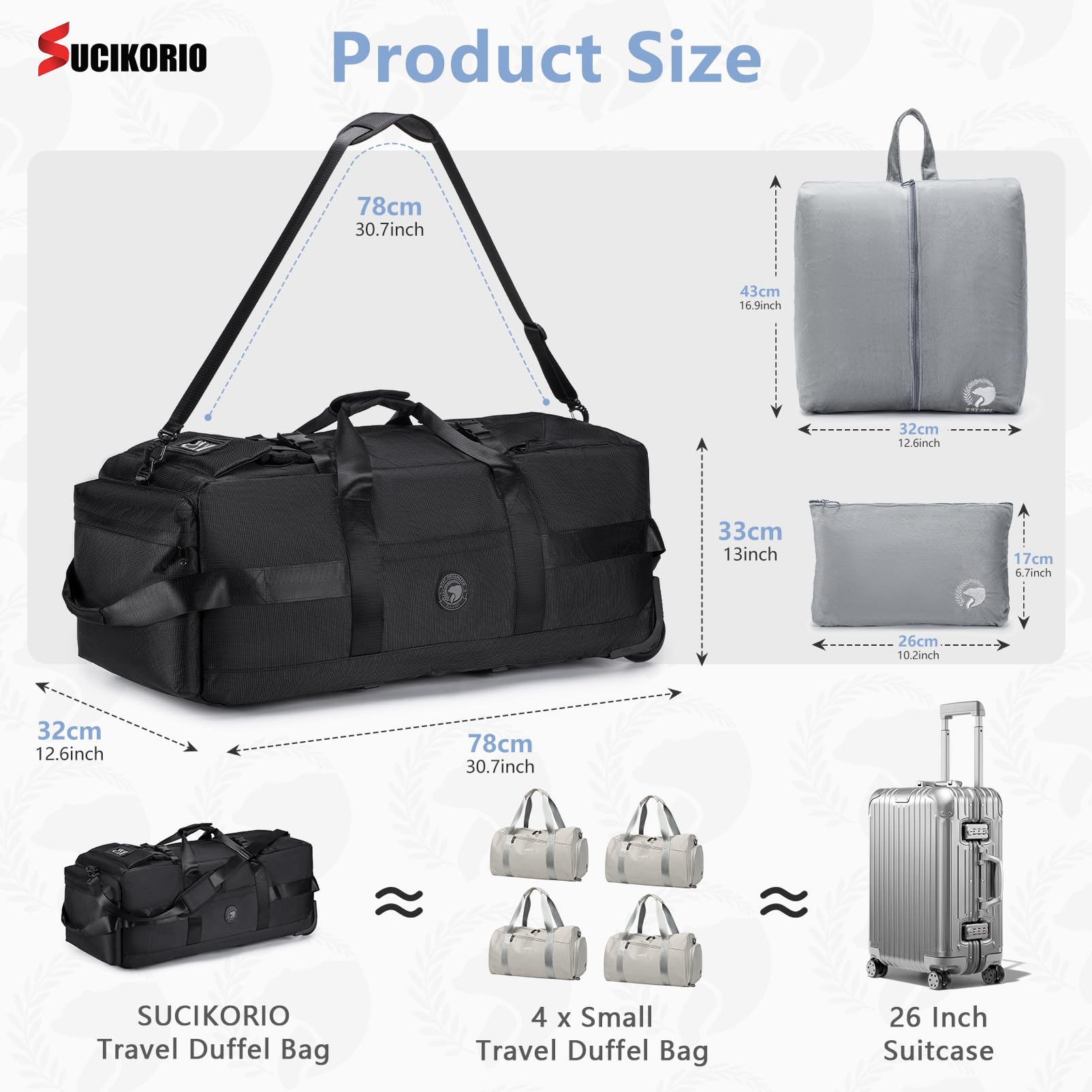 Bolsa de Viaje con Ruedas 3 en 1 Mochila Viaje Cabina Avion Bolso de Mano Viaje Impermeable 80L XL Bolsa de Equipaje Grande 78x33x32cm Maleta para Mujer Hombre