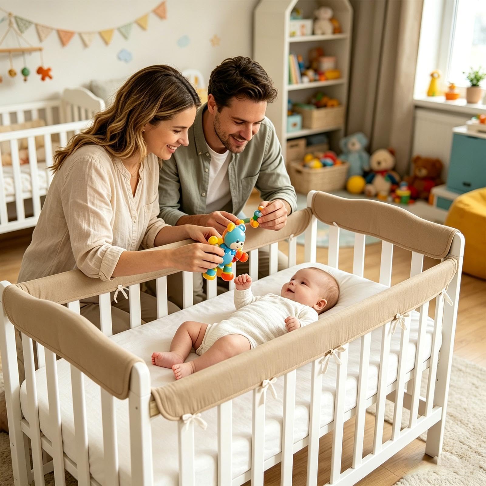 Copriguardia per Lettino 2 Pezzi Regolabili in Garza di Cotone Traspirante