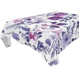 YETTASBIN Purple Flower Square Tablecloth, Waterproof Stain Wrinkle Resistant Washable Polyester Table Cover for Picnic Dinner Holiday Kitchen Party Decor, 60 x 60 in