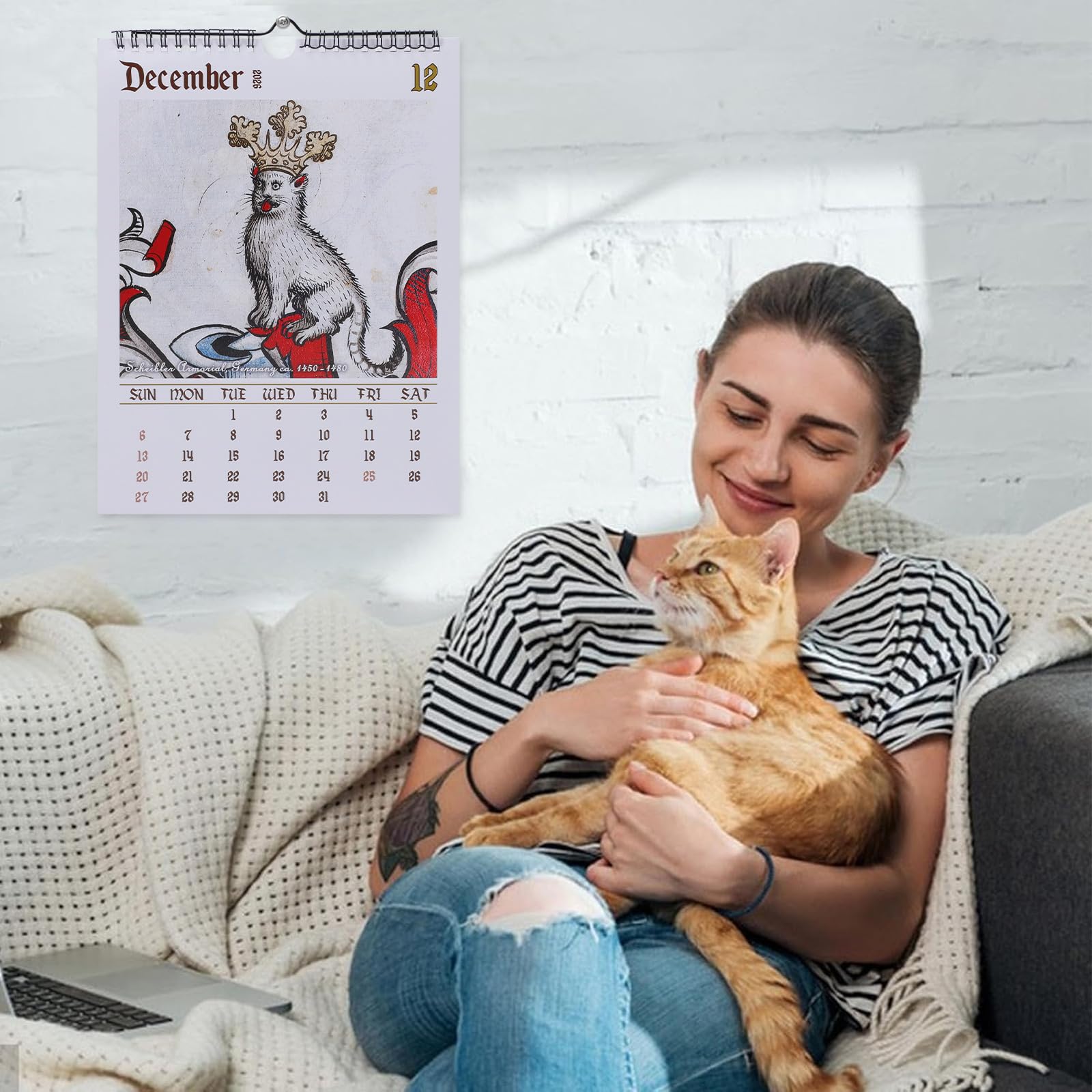 Calendario 2026 Con Gatti Medievali Strani E Buffi – Pianificatore Da Parete Mensile, Arte Umoristica Per Amanti Dei Gatti, Regalo Creativo