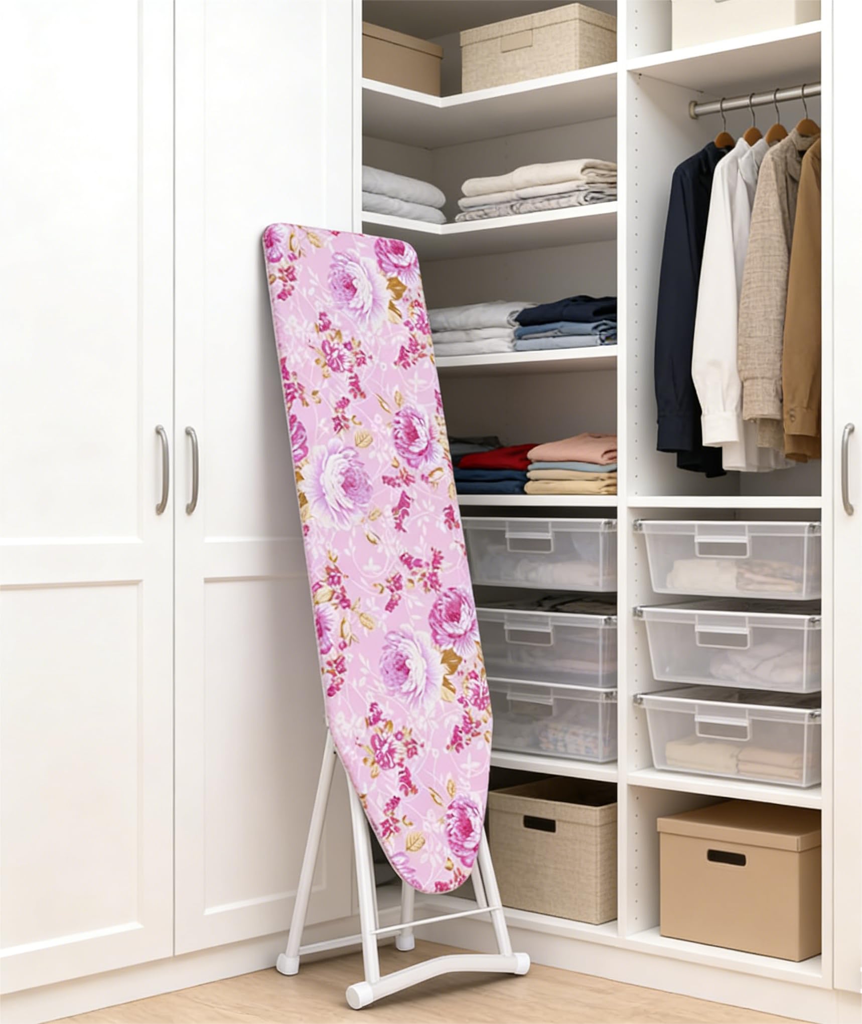 Faltbares Bügelbrett, platzsparend, höhenverstellbar, 4-Bein-Bügelbretter, leicht, extra breit, mit klappbaren Beinen für den Haushalt (106,7 x 78 x 30 cm)