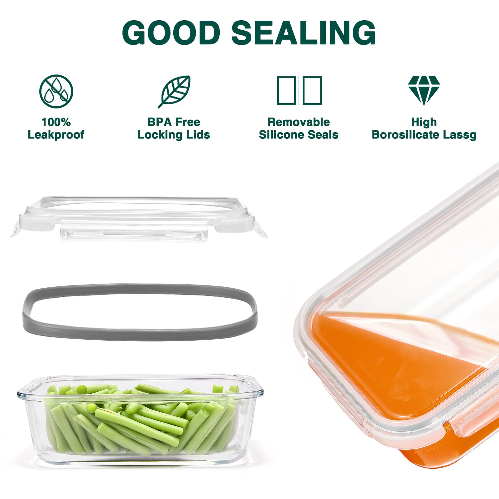 Glotoch - Confezione da 10 contenitori in vetro borosilicato con coperchio, riutilizzabili, ultra spessi, per la preparazione di alimenti, per la preparazione di alimenti, lavabili in lavastoviglie,