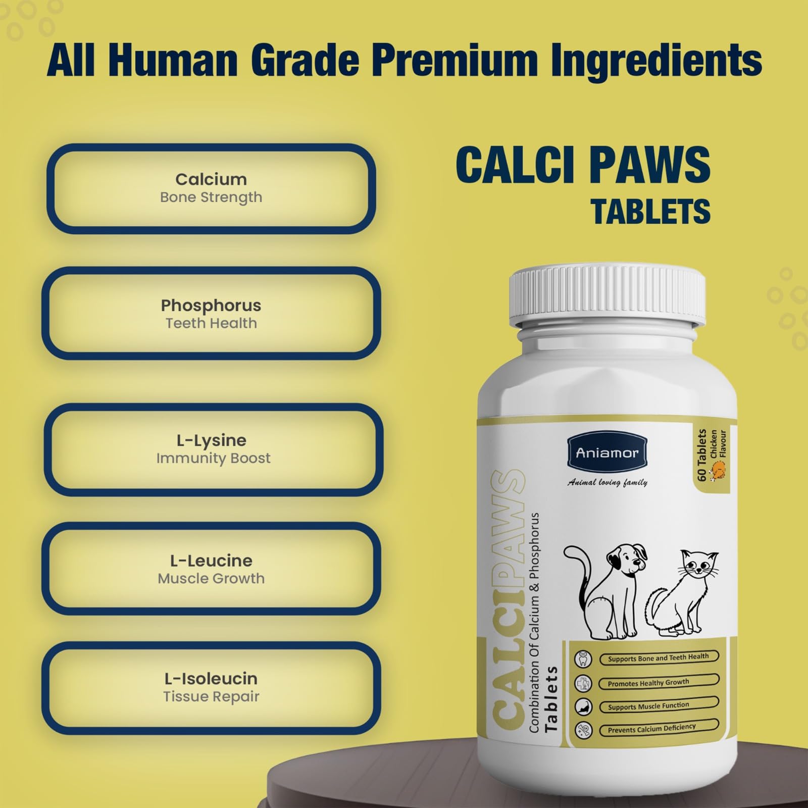 Aniamor CalciPaws Tablet for Dogs and Cats|Calcium Tablets|Pets Supplement|All Life Stage|60 Tablets Bottle 3