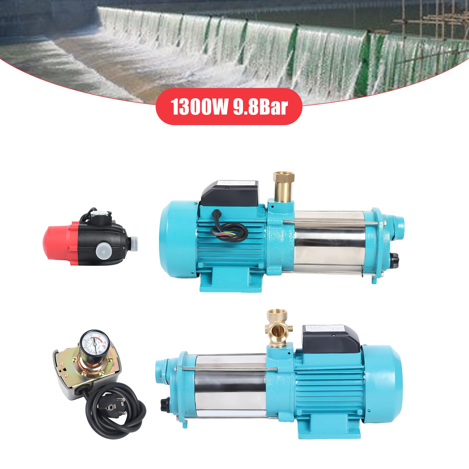 Pompe centrifuge 1300 W - Pompe d'irrigation - Pompe d'irrigation avec débit 4000 l/h - Pompe de surface auto-amorçante en acier inoxydable