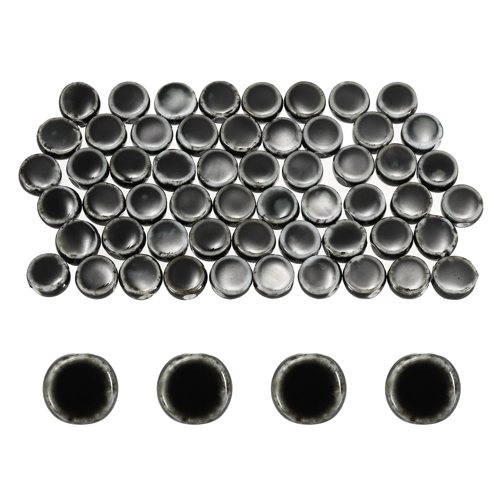 sourcing map 56Pcs Flat Round Ceramic Beads, 10mm Vintage Glazed Porcelain Beads Loose Spacer Bulk for Jewelry Making Necklaces Bracelets Earrings DIY Crafts, Black