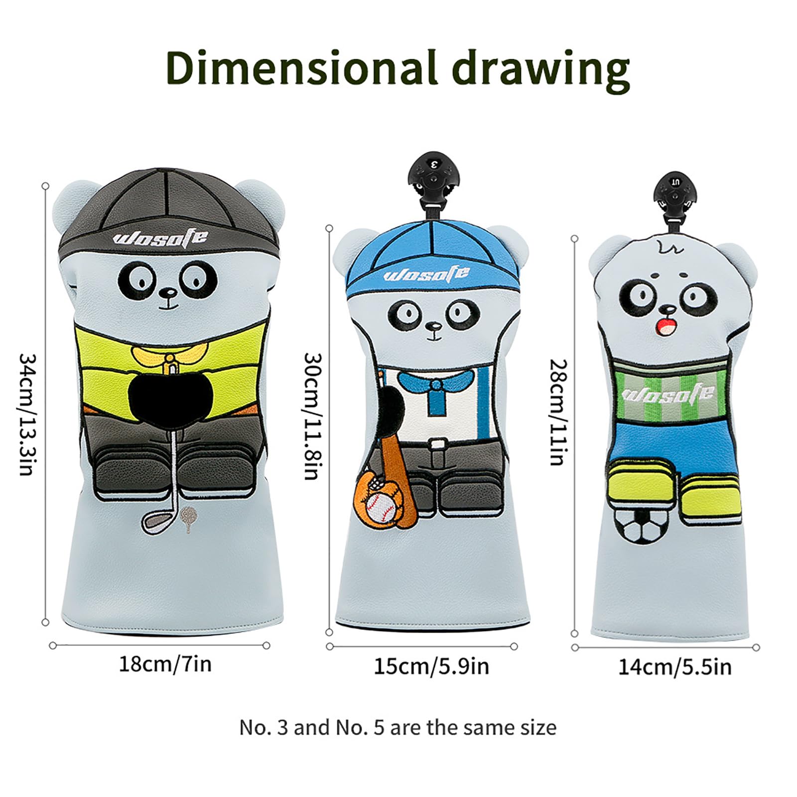Generic 4 Uds. De Fundas para Palos de Golf, Coloridas Fundas para Cabeza con Bordado de Panda, Impermeables, de Cuero PU, Protector para Cabeza de Palo, Funda para Cabeza de Madera,Blue