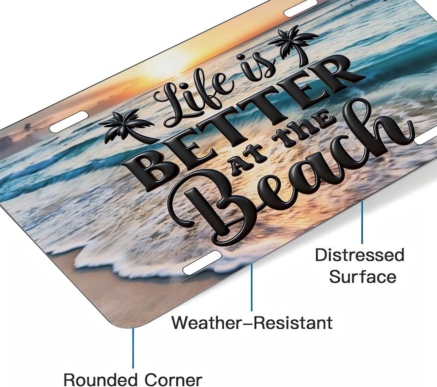 Life is Better at the Beach.Decorative Front License Plate Cover.Wall Decoration.Vehicle Decoration.Female License plate6x12inch 4(Holes) (Purple) image 5